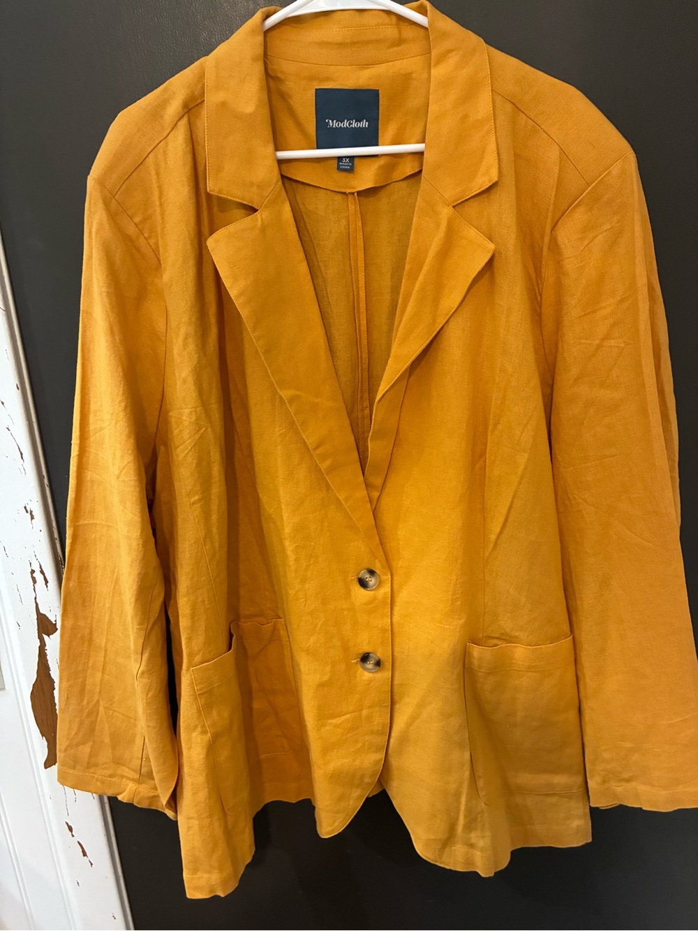 NWOT Beautiful lightweight LINEN ModCloth Mustard Yellow Relaxed Blazer Jacket